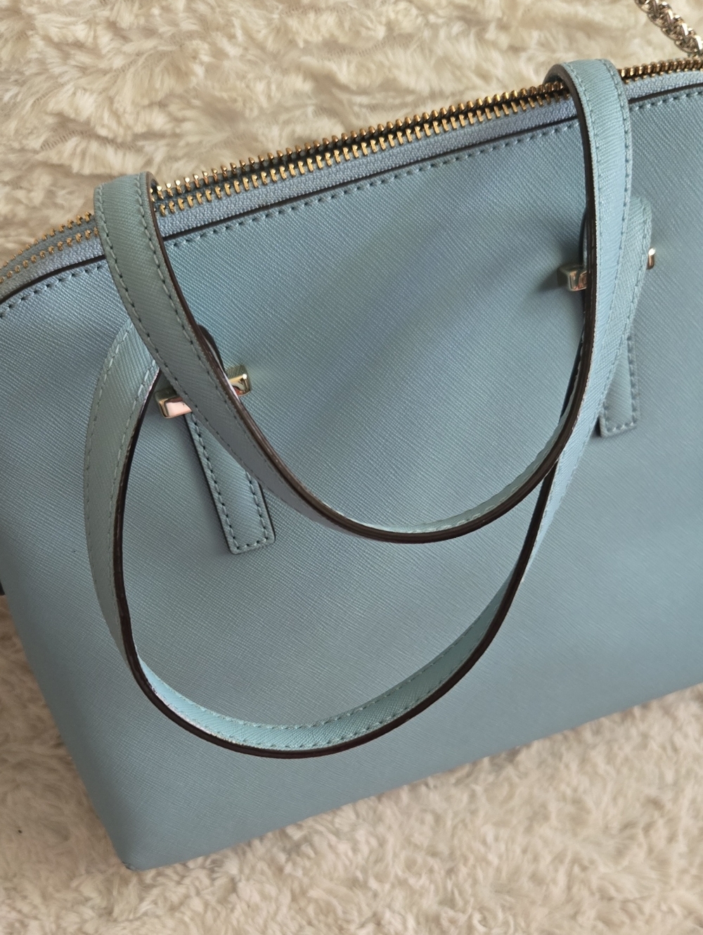 Kate Spade Light Blue Dome Satchel with Added Gold Chain - Picture 6 of 8